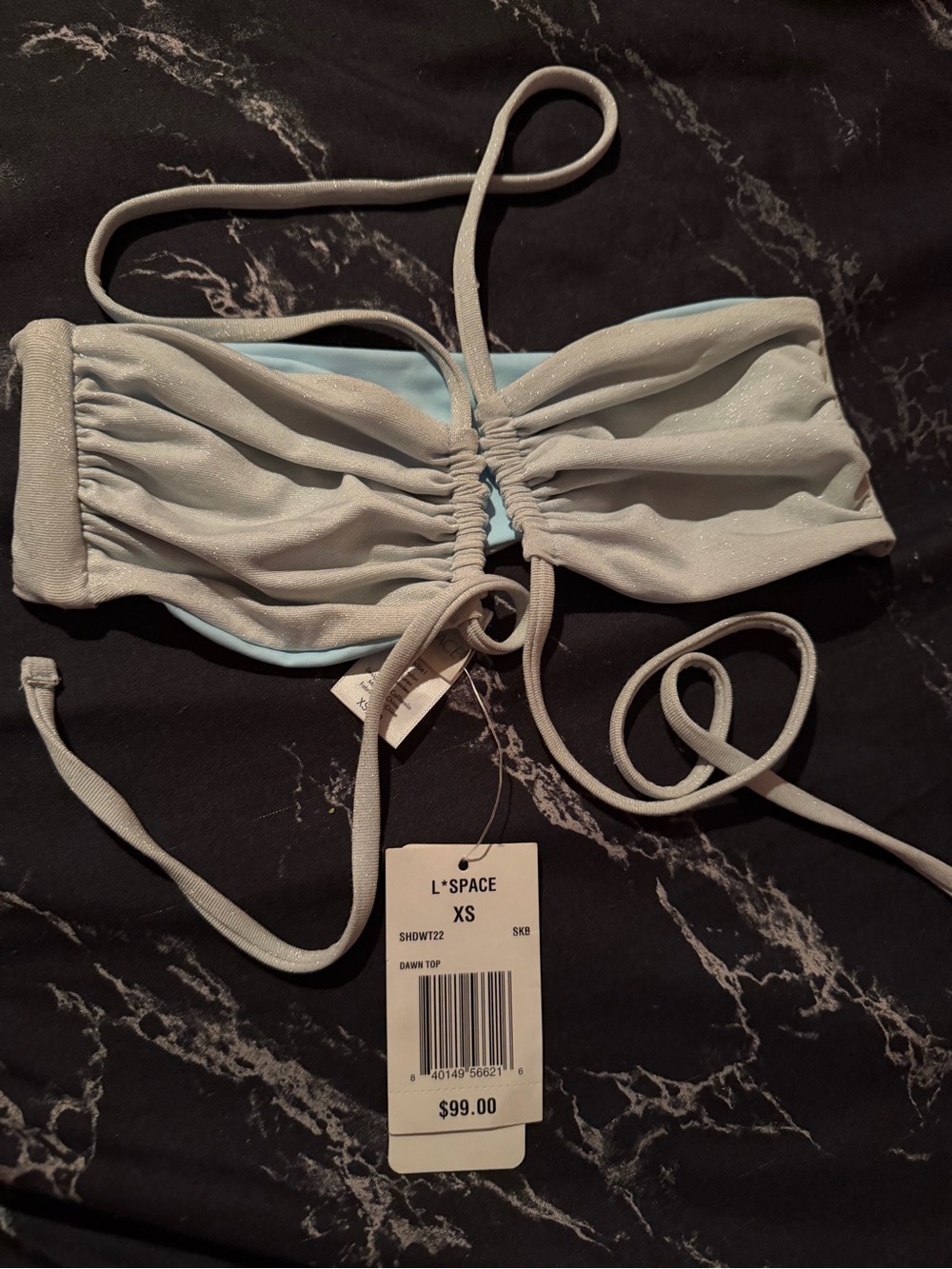 l*space Shimmery Bandeau Bikini Top in Pale Blue and Light Aqua